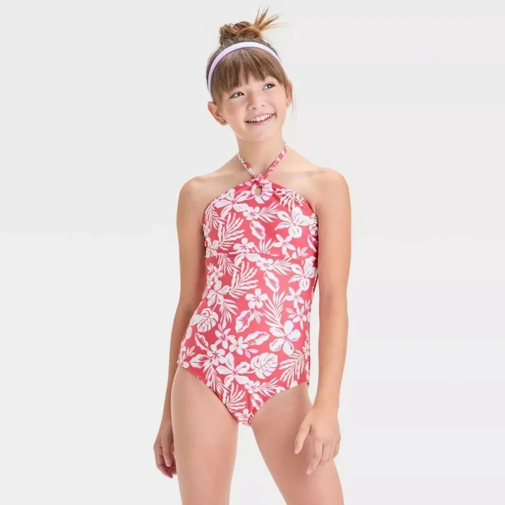 Art Class Size M 8 Abstract Tropical Garden Printed One Piece Swimsuit